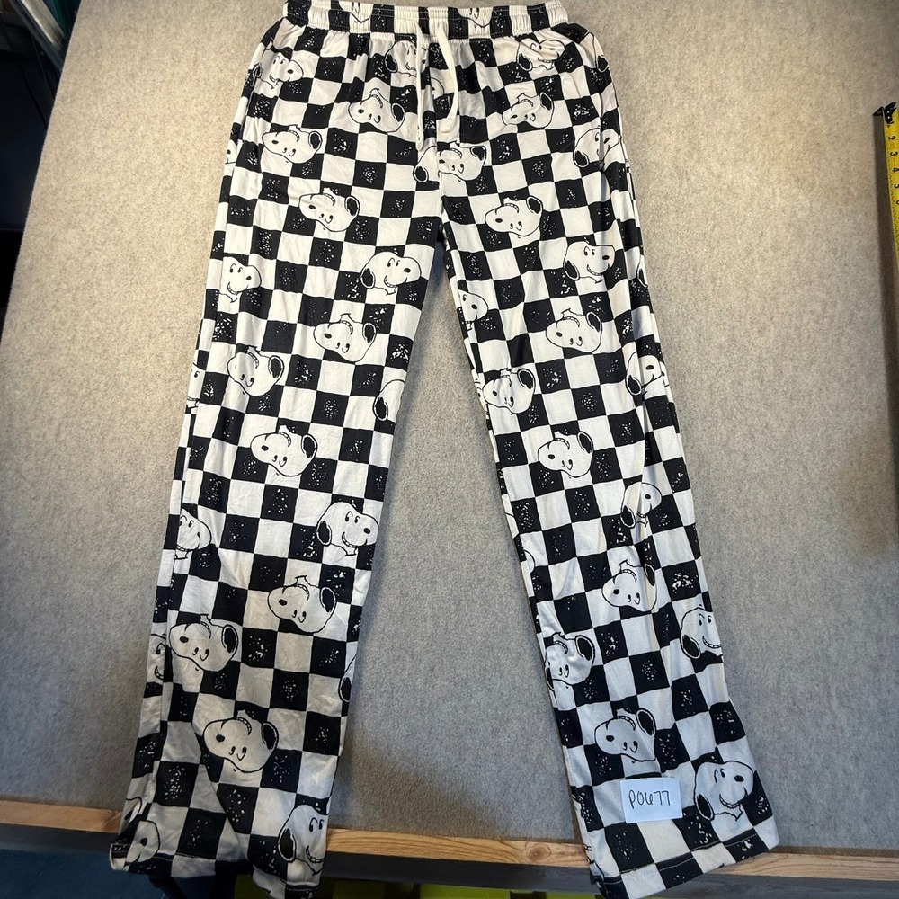 Peanuts Snoopy Checkered Sleep Pants Mens Large Black White Pajama Bottoms L